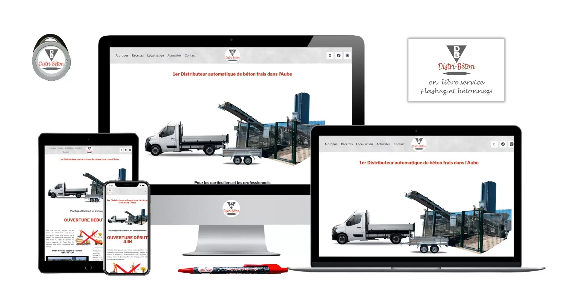 Mockup de présentation du site Distri-Beton.fr responsif - Création Hobby Web Creations